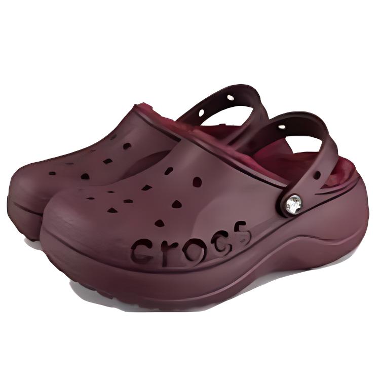Crocs Платформа Baya на подкладке, клоги, бордовые, с меховой подкладкой, платформа, комфортные, надевающиеся без помощи рук, женские, 208708-605