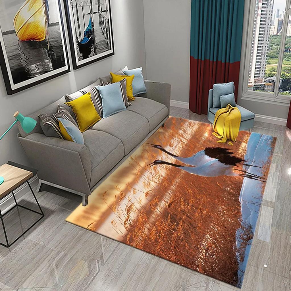 Прекрасный ковер с японским журавлем для кухни, ванной комнаты, прихожей, нескользящий коврик, декор для гостиной, столовой, спальни, напольные ковры