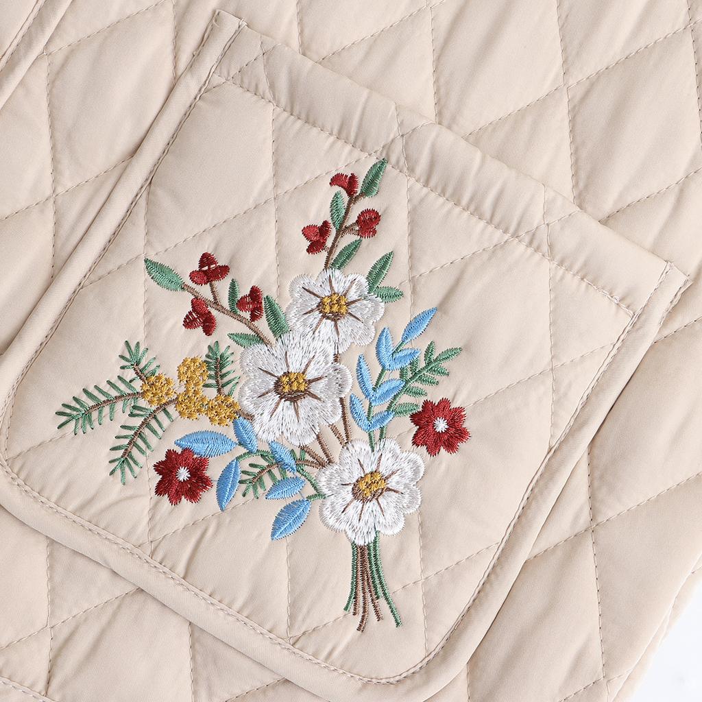 Осенне-зимняя парка больших размеров, женская одежда, куртка без рукавов среднего возраста, модный стеганый жилет с карманами и цветочной вышивкой