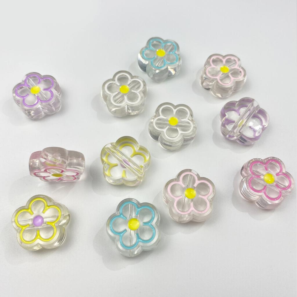5Pcs Charm Candy Color Transparent Enamel Flower Beads for Kids Girls DIY Jewelry Accessories