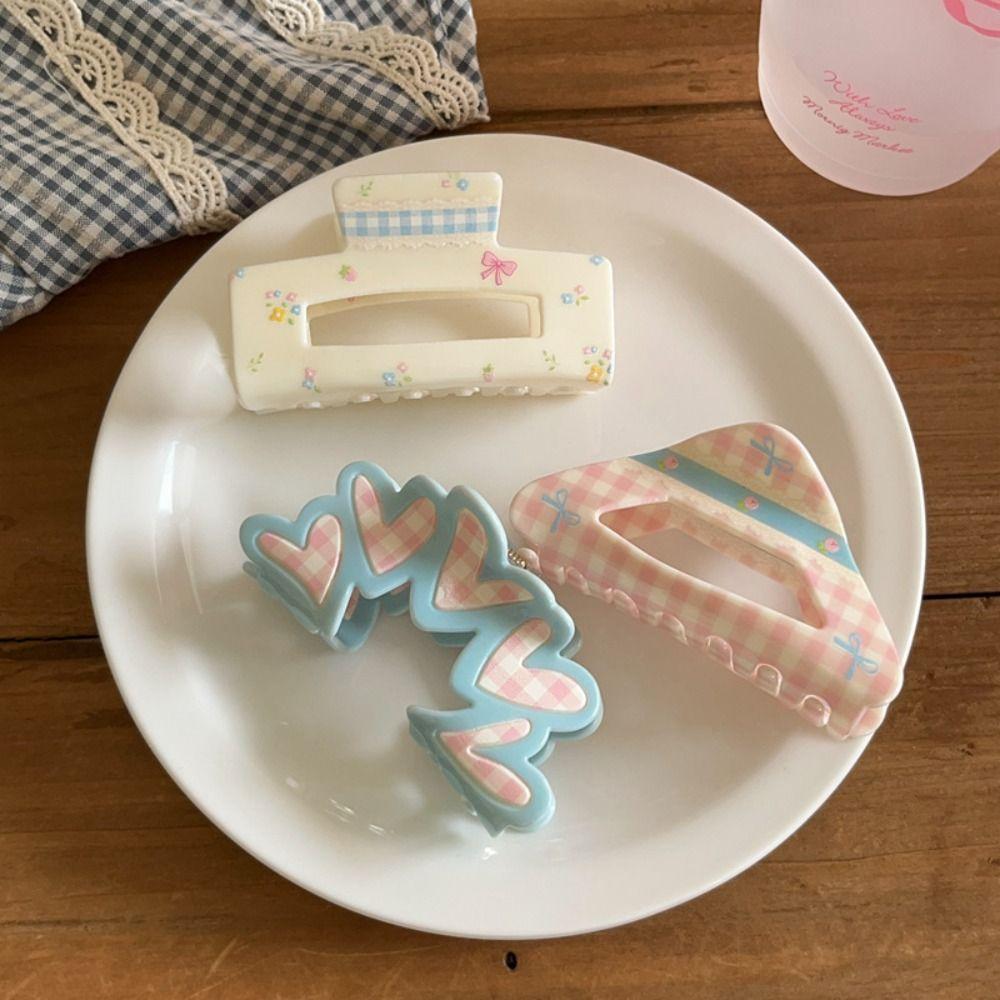 Cute Korean Style Lattice Hair Crab Clip Triangle Square Acrylic Bow Hair Claw Headwear Flower Geometry Shark Clip Party