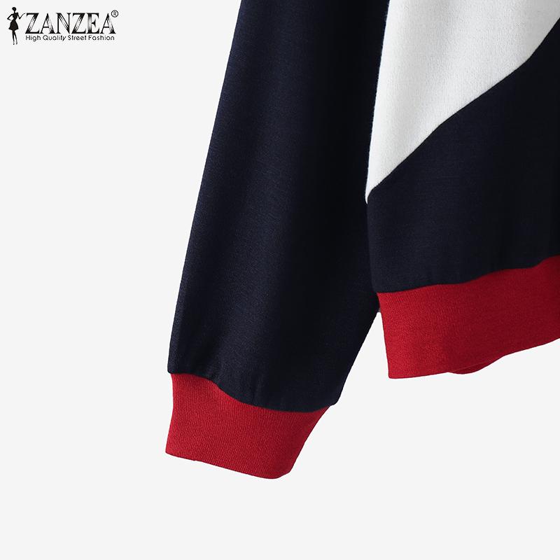 ZANZEA Женские повседневные футболки с круглым вырезом и длинным рукавом в стиле колор-блок