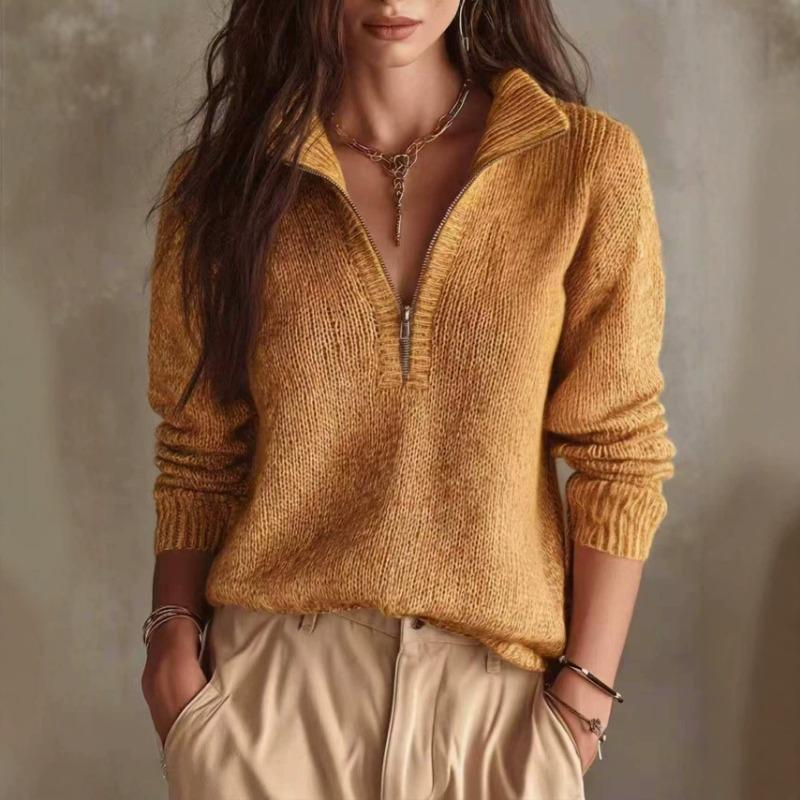 Women S Knit Half Zip Casual Solid Long Sleeve Sweater