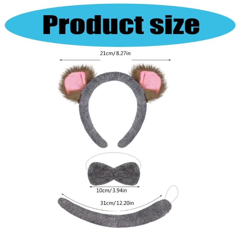 Koala Costume Accessories Set Koala Ears Headband Tail Bowtie Animal Fancy Dress Costume for Halloween Cosplay Party