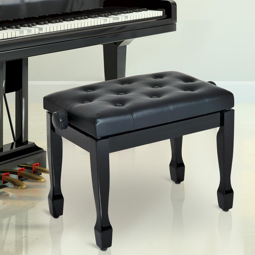 Piano Bench, Height-Adjustable, Solid Wood, Padded Polyurethane Seat, 200 kg, Black