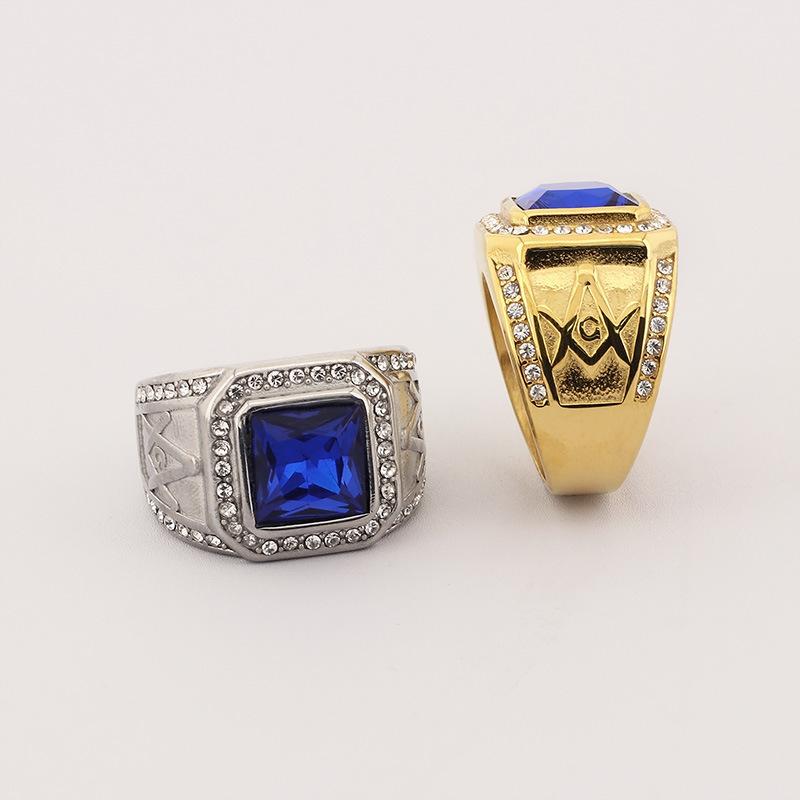 Хип-хоп масонское кольцо для мужчин Винтажные ювелирные изделия из нержавеющей стали AG Freemason с цветными драгоценными камнями Смелые ювелирные аксессуары