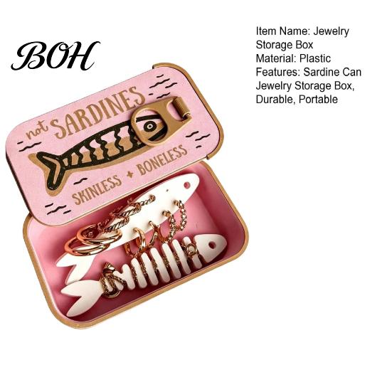Lightweight Jewelry Storage for Travel Case with Fishbone Bracket, Portable Sardine Tin Small Accessory Container Box, Compact And Commuting