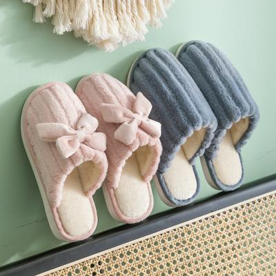 Искусственный мех кролика зимние банты хлопковые тапочки женские домашние толстые подошвы пара домашние нескользящие теплые пушистые тапочки мужские