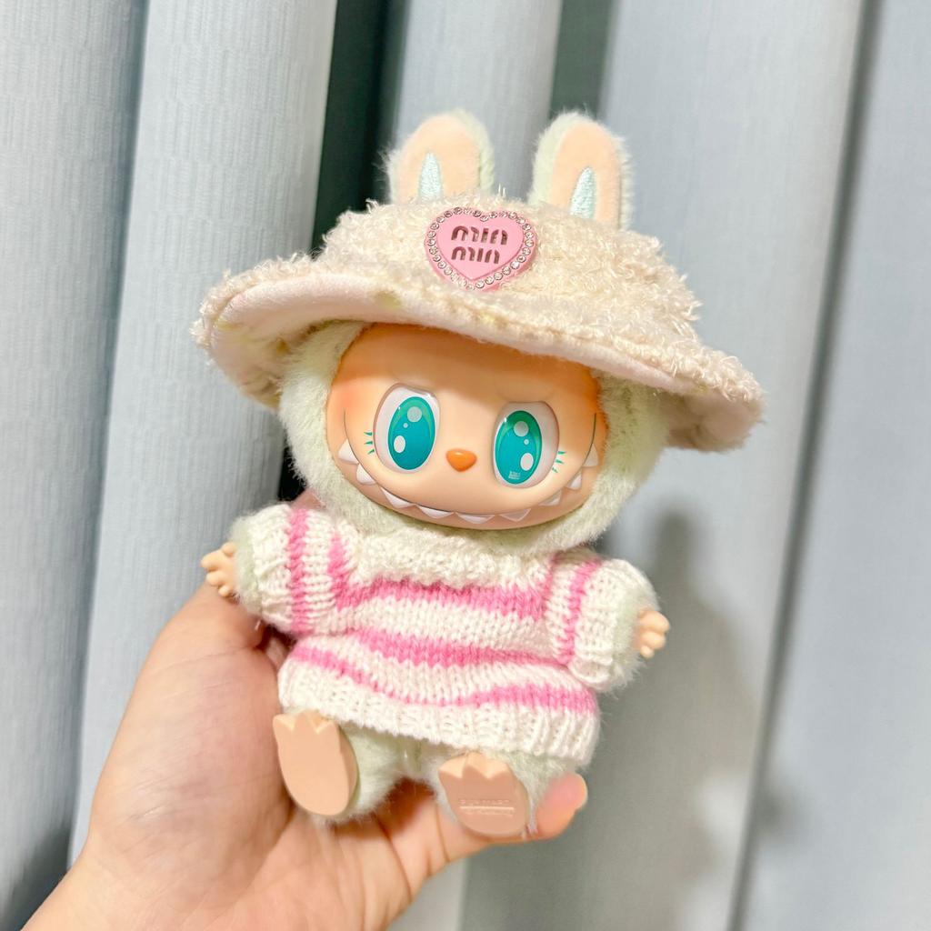 Аксессуары для кукол Labubu V1 V2 Idol Милая кукольная одежда Модный свитер наряд Аксессуары для вечеринки Розовый Белый Полосатый свитер Чашка Одежда