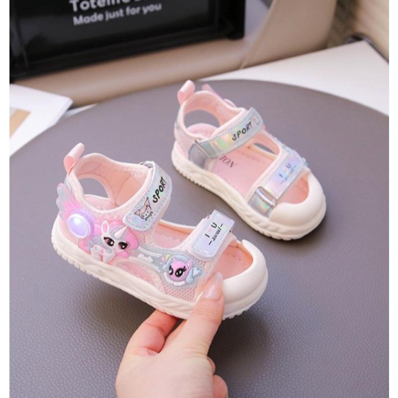 Summer Girls Closed Toe Light Up Sandals Soft Sole Casual Toddler First Walking Shoes For Baby Girls