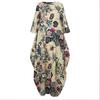 Spring and Autumn Plus Size Women's Dress Cotton Linen Printing Retro Pullover Loose Round Neck Dresses