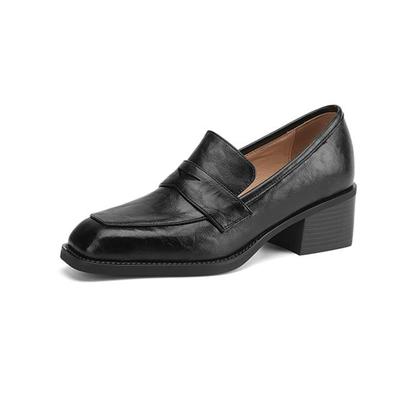 Обувь из овчины на осень-зиму, слипоны на среднем каблуке, размер 42, квадратный носок, туфли-лодочки коричневого цвета