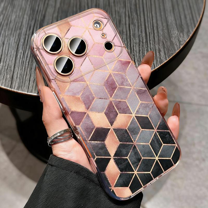 Геометрический мраморный чехол для iPhone 17 Pro Max Чехол iPhone 16 Pro Max 15 14 13 11 17E Ударопрочный Прозрачный Мягкий ТПУ Силиконовый Чехол