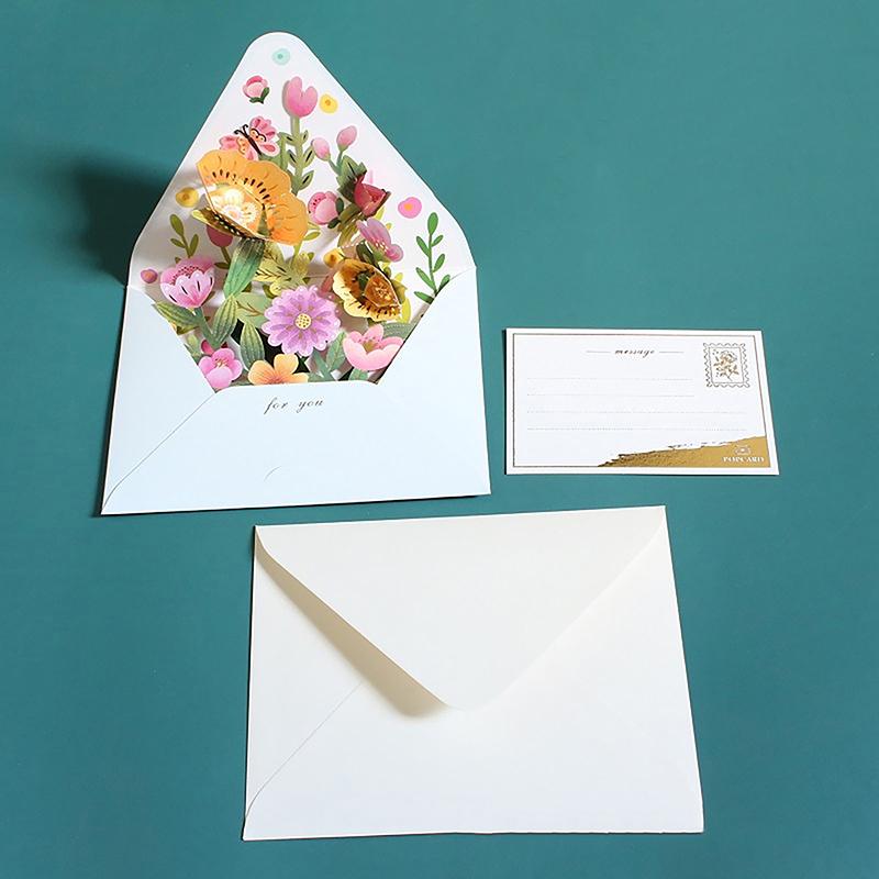 New Romantic Flower Birthday Christmas Card 3D Pop-up Greeting Cards Set Postcard Party Wedding Decorations Creative Girl Gifts