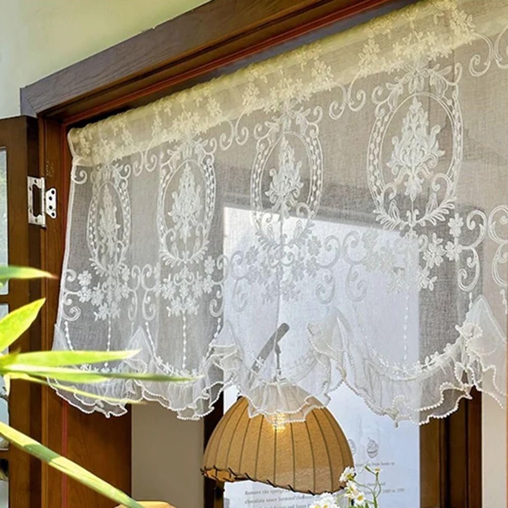Вышитая кружевная короткая прозрачная штора с оборками, цветочная короткая тюлевая драпировка, кухня