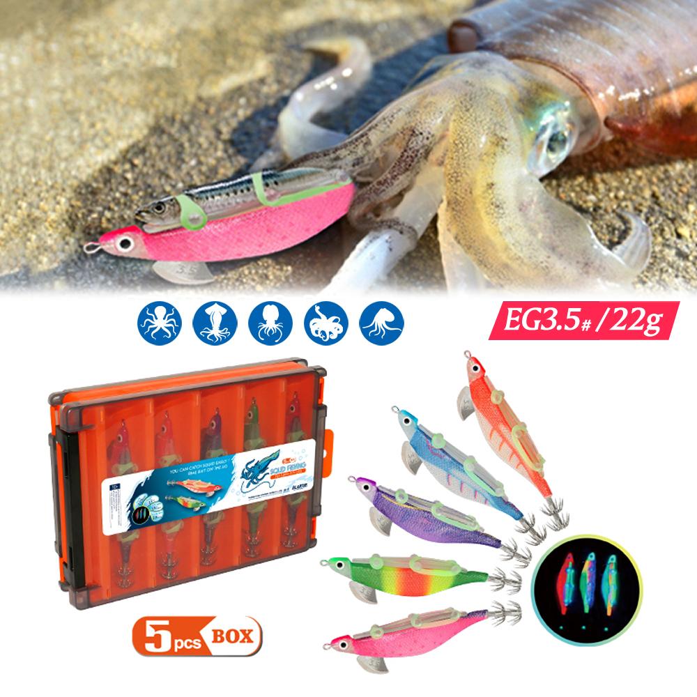 5 шт., светящаяся приманка для креветок, жесткая искусственная приманка, деревянная приманка для креветок с крючками для кальмаров