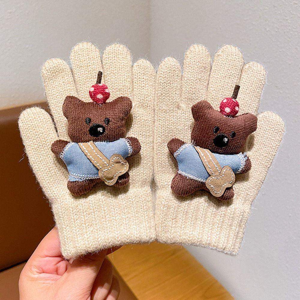 Candy Color Cute Animal Kids Knit Gloves Warm Full Finger Gloves Riding