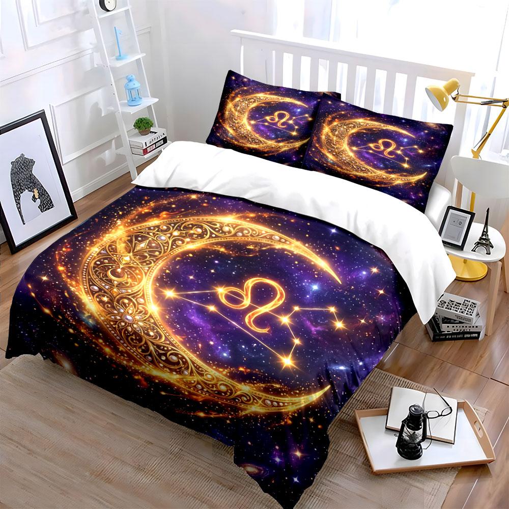 Golden Leo Zodiac Bedding Set Bedding Duvet Cover Set Duvet Cover Pillowcases (1 * Duvet Cover 2 * Pillowcases, without duvet insert)