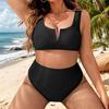 2024 Women's Sexy Black High-Waisted Plus Size Bikini - European & American Style