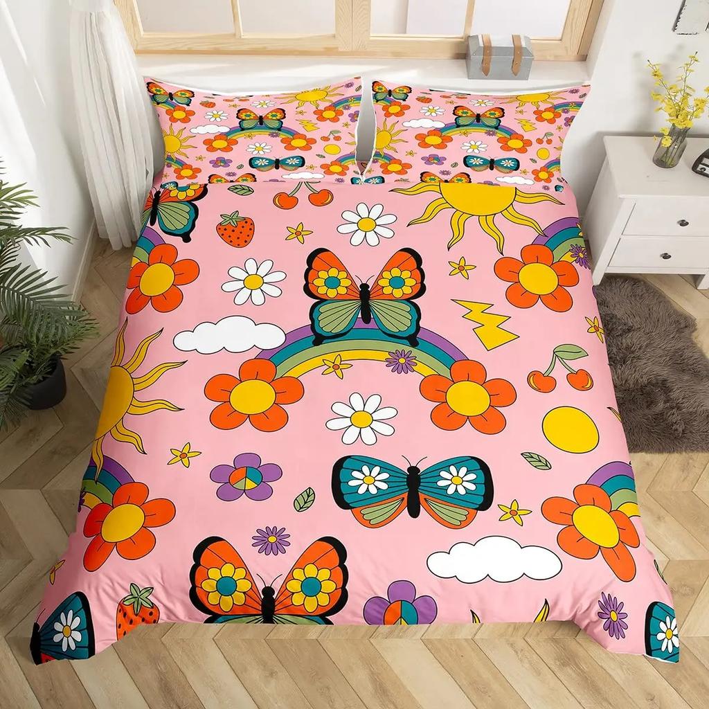 Comforter Retro Flowers Watercolor Yellow Floral Green Leaves Plant Comforter And 2 S Trippy Style Bedding Set