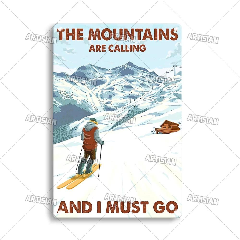 Металлическая табличка ArtisianSkiing Artisian Skiing - Спортивная жестяная табличка для сноуборда/санок, Декор стены гаража/бара
