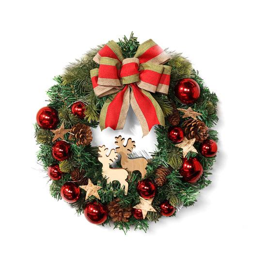 Christmas Wreath for Front Door Artificial Green Pine Needles Teardrop Swag Christmas Garland Decoration with Balls Bows Holiday Decor