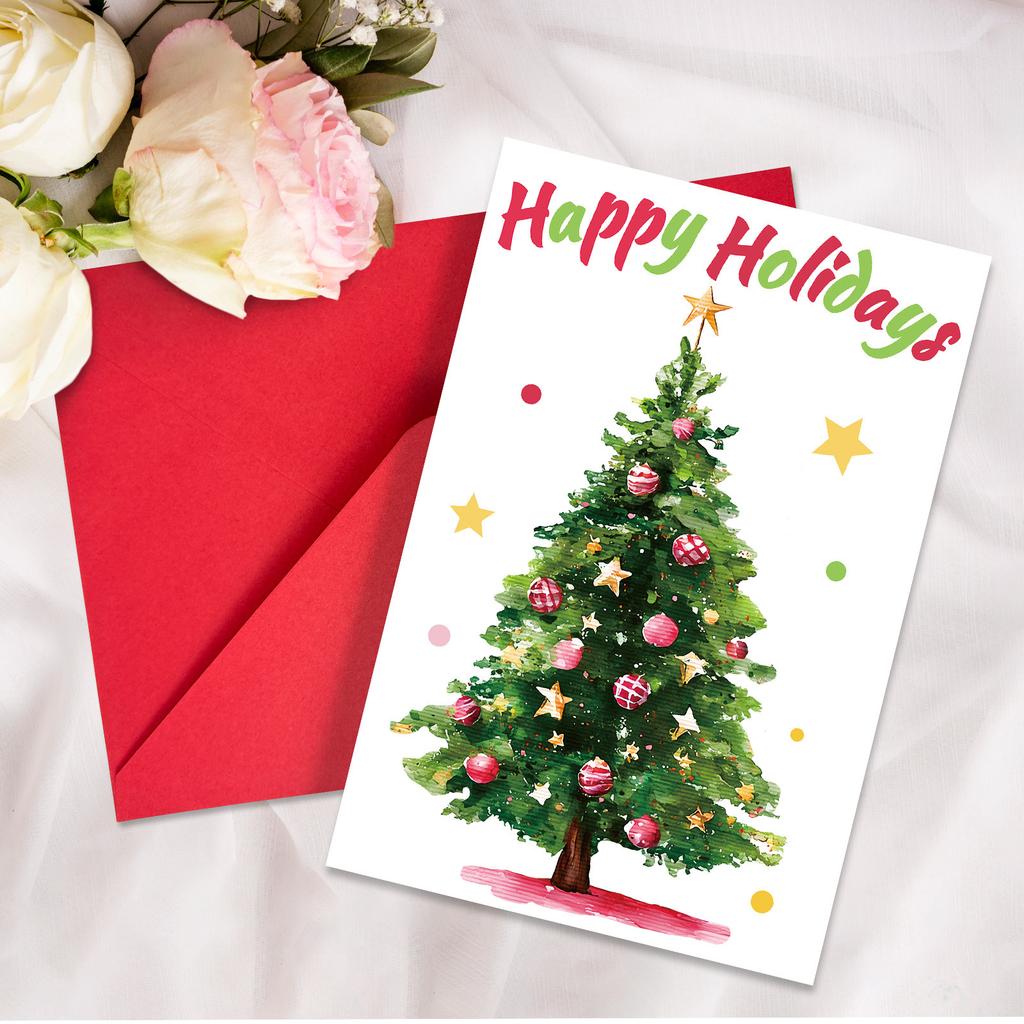 10PCS Large Christmas Greeting Cards with Envelopes, Watercolor Xmas Tree Cards for Holiday & New Year Gifts