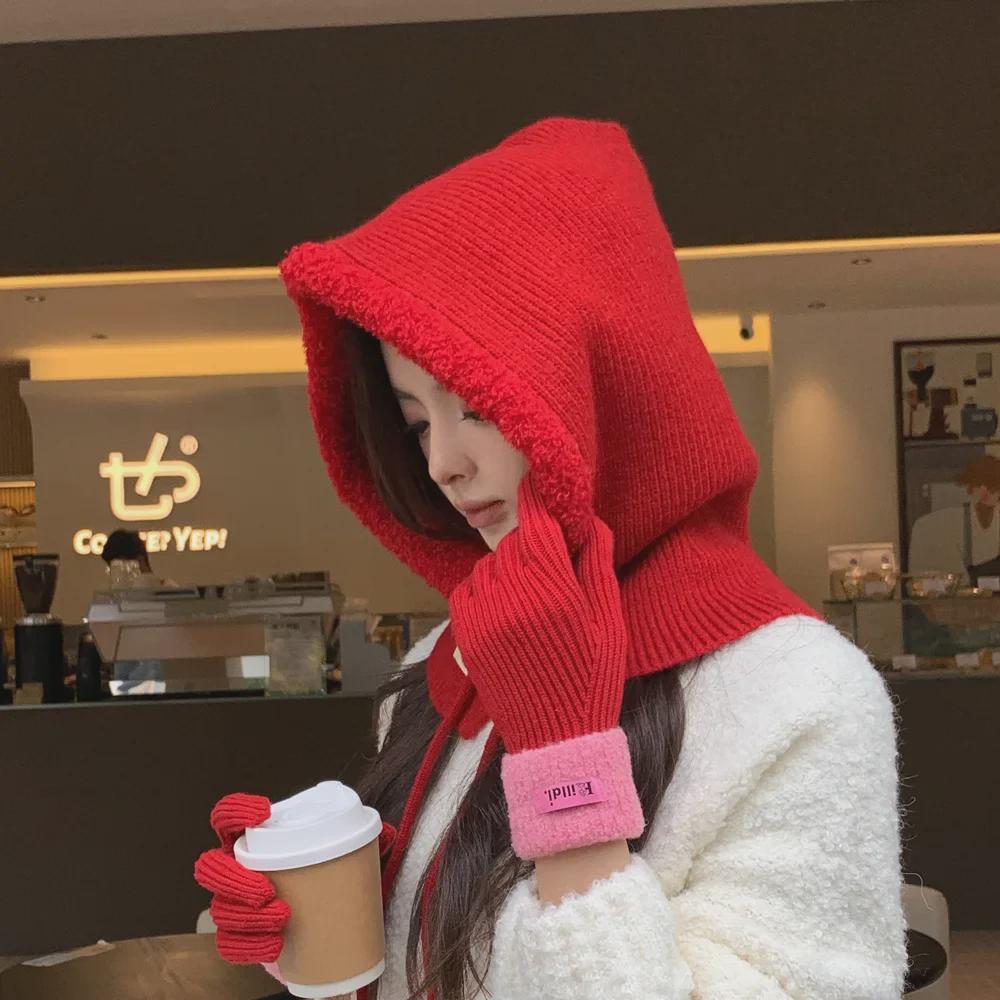 Women's Solid Color Wool Balaclava - Warm Korean Pullover Neck Protection Hat for Autumn and Winter