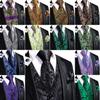 Mens Waistcoat Silk Hankie Cufflinks Set Red Green Black Wedding Vest Tie Set