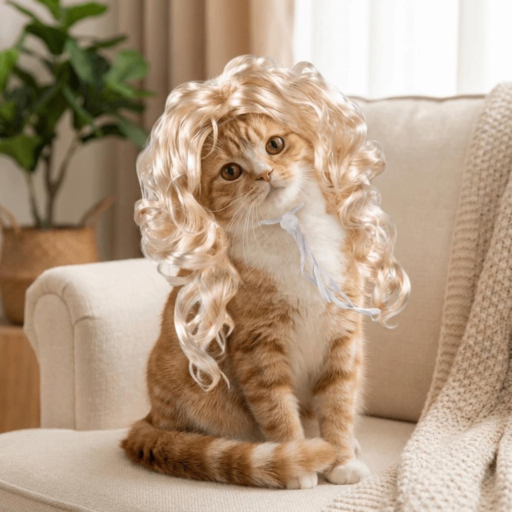 Eye-catching Cat Big Wave Wig Novelty Cat Headdress Spoof Wig Funny Pet Wig Photo Props