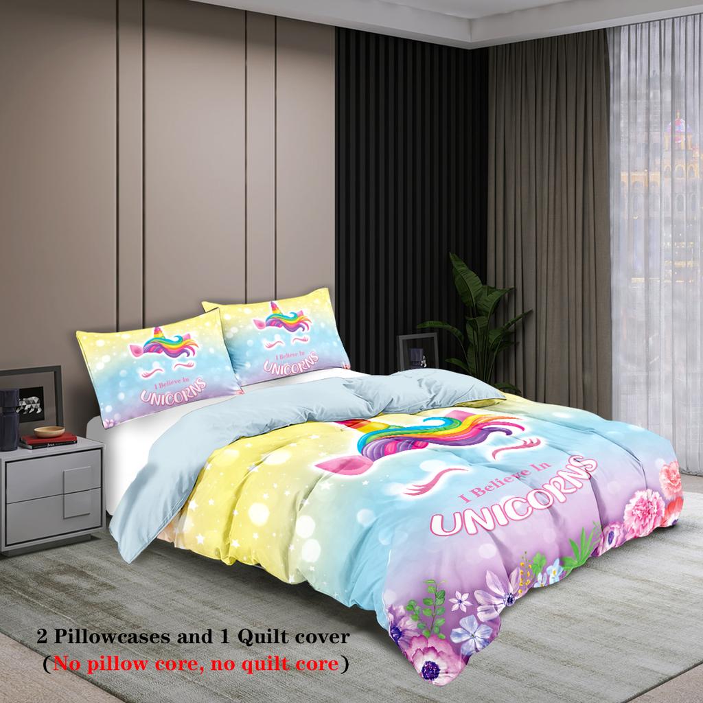 Комплект пододеяльников с мультяшным принтом единорогов, мягкий, удобный и дышащий, для спальни, отеля, лучший подарок для девочек