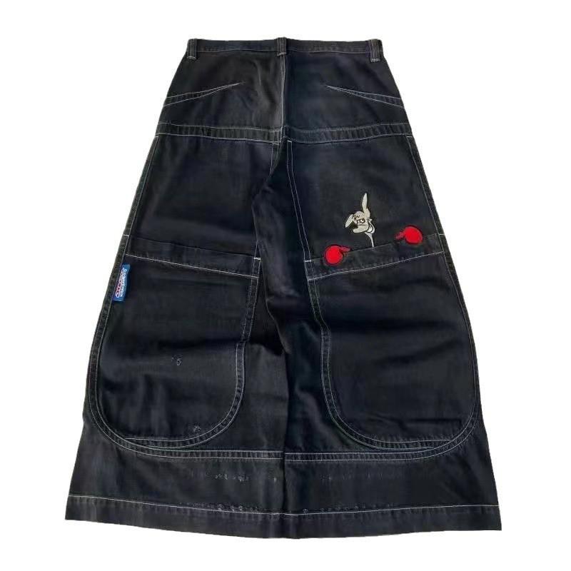 Y2K Hip Hop Embroidered Denim Pants Loose Straight Cut Skate Style Jeans Teen Boys
