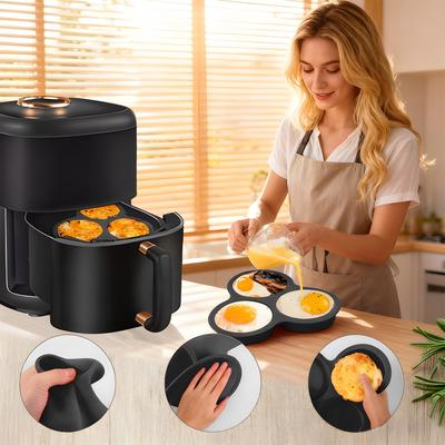 Форма для яиц для аэрофритюрницы, 3 ячейки, круглая силиконовая форма для выпечки для аэрофритюрницы, для небольших тортов, пудингов, гамбургеров, завтрака