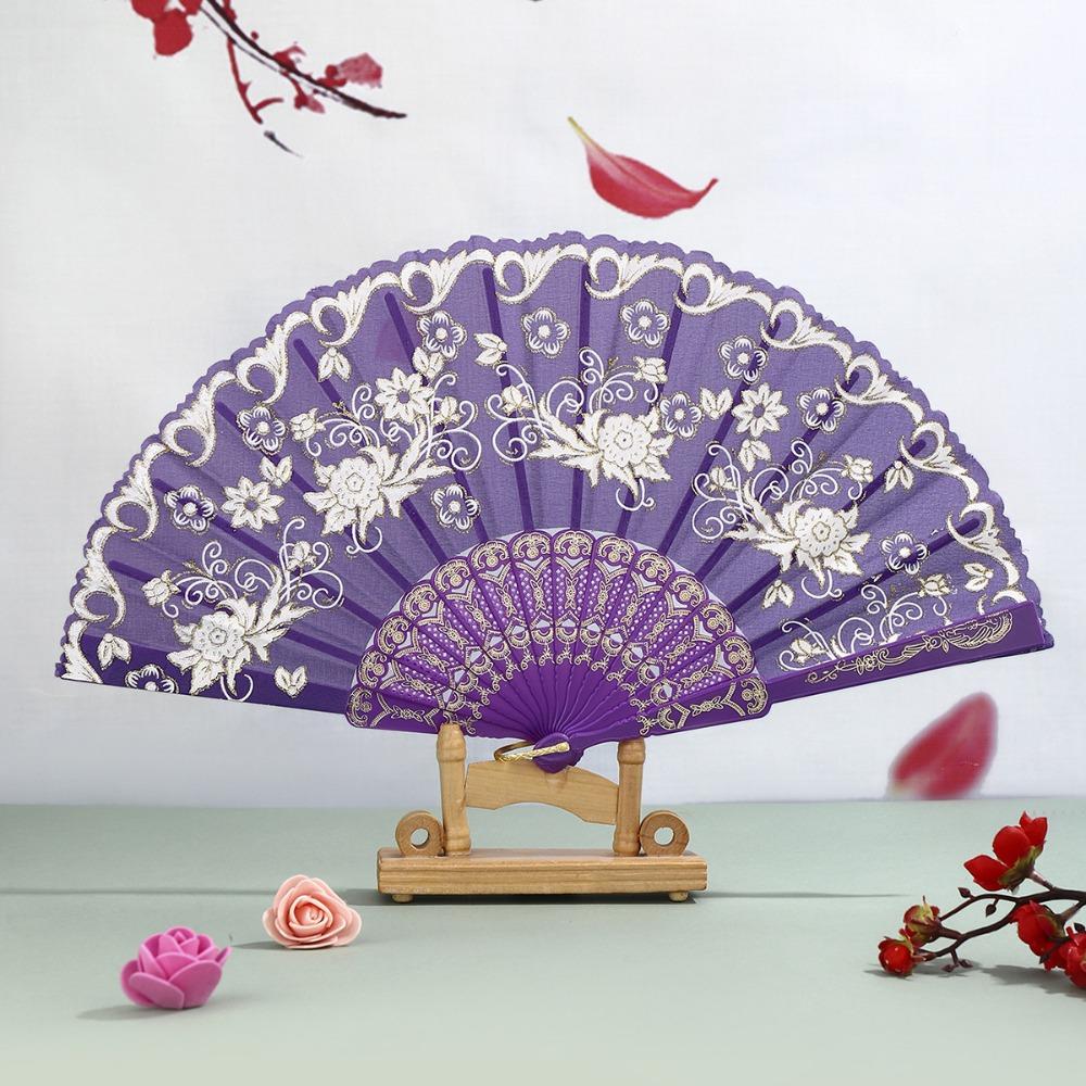 Portable Vintage Style Silk Hand Fan Floral Pattern Decorative Folding Fan with Tassel Handmade Handheld Fan Wedding Party