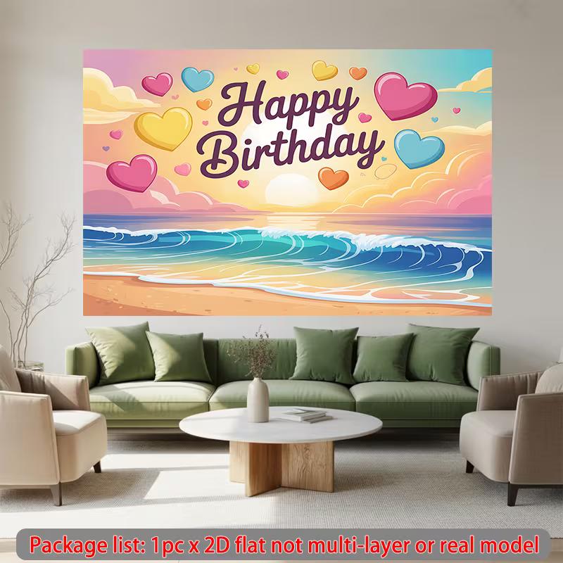 2D Pastel Beach Birthday Photography Backdrop Kids' Party Decoration Clo
