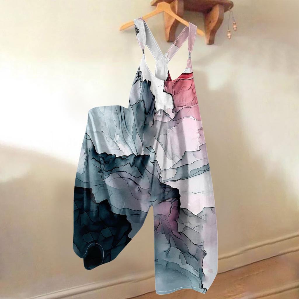 Женский летний комбинезон с цветочным принтом в винтажном стиле (Нерегулируемые ремни)