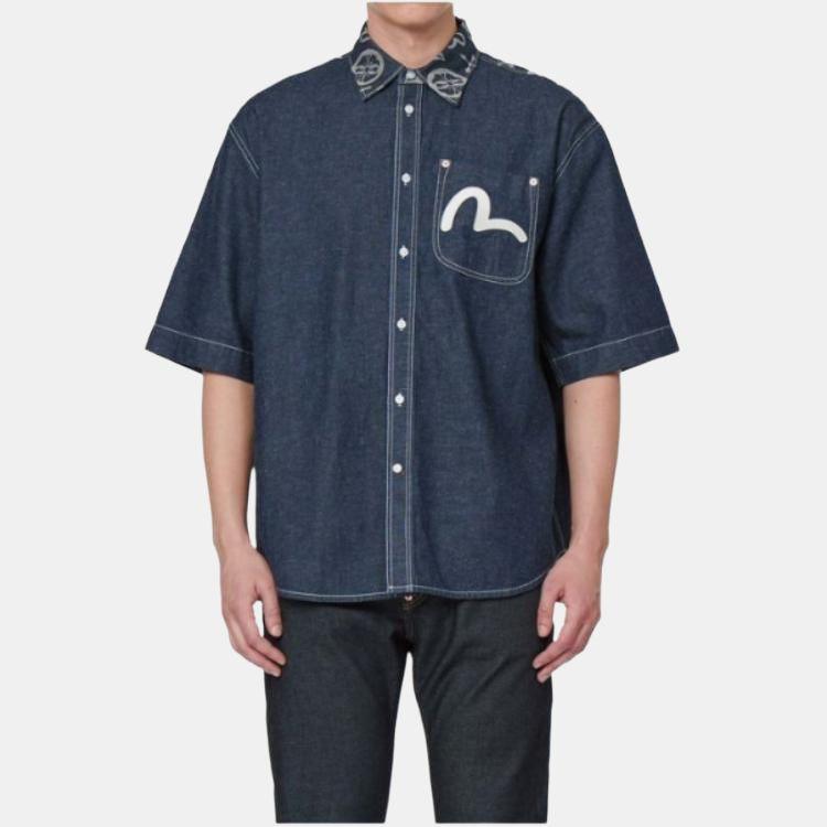 Evisu Пэчворк Цветочная рубашка с коротким рукавом Мужские рубашки 2ESHTM2SS268OSDN