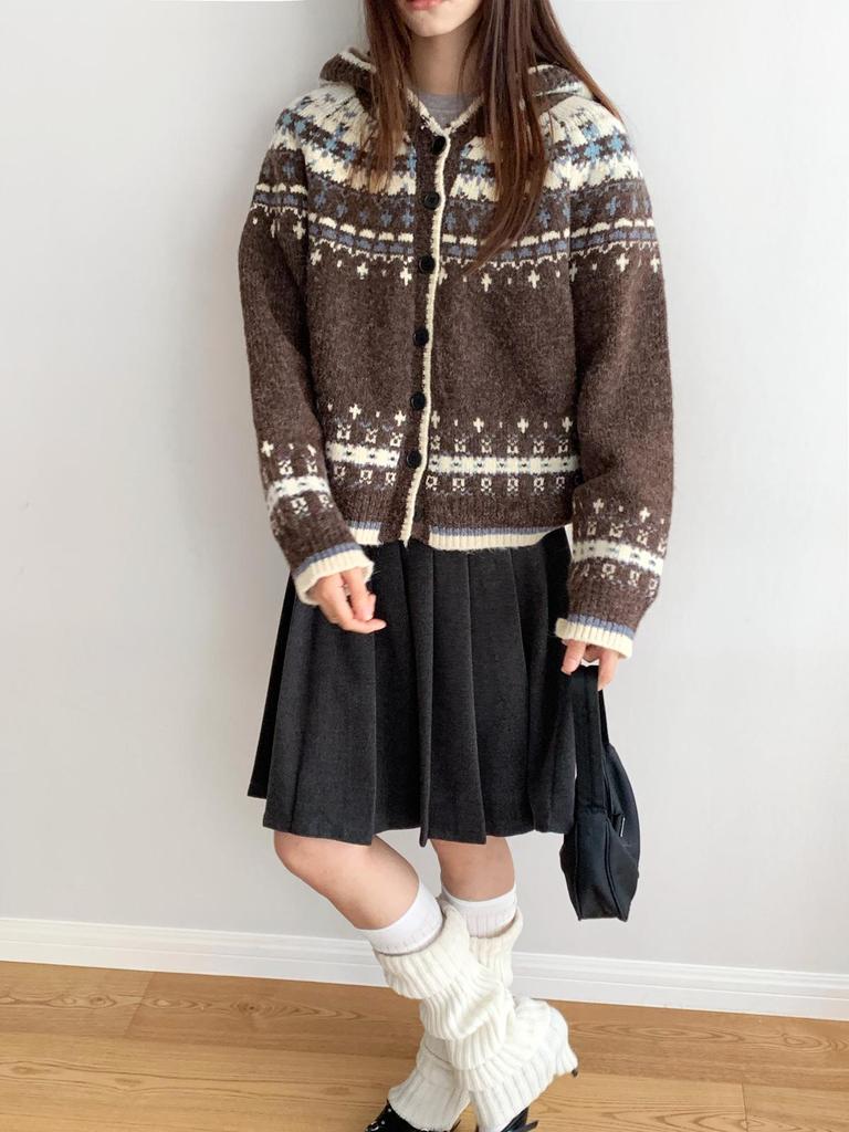Кардиган Dorothy Fair Isle Retro с капюшоном и вязанным узором — женский утолщенный универсальный свитер
