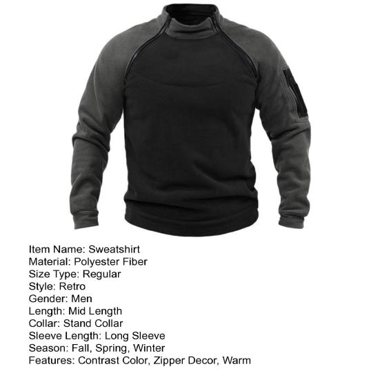 Мужская толстовка в стиле пэчворк с ретро-воротником-стойкой, декором из молнии, контрастного цвета, пуловер Slim