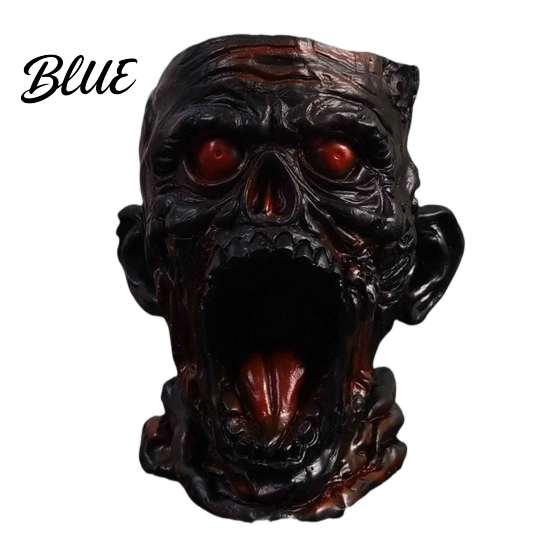 Horror Theme Stationery Holder Gothic Skull Pen Holder, Realistic Zombie Head Makeup Brush Organizer, Large Capacity Desktop Functional Stand Storage