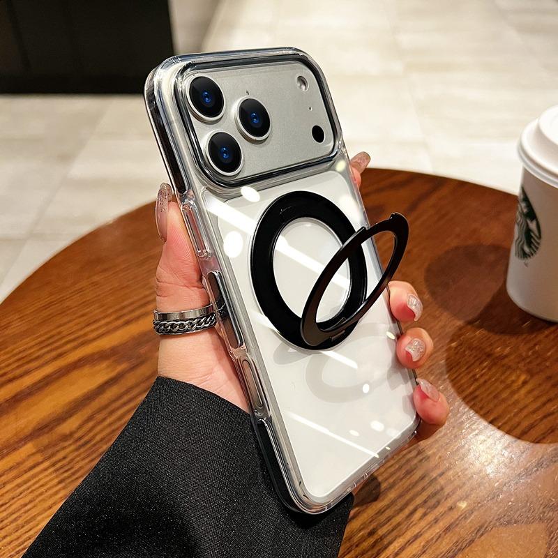 Для Magsafe Вращающийся Держатель Прозрачный Акриловый Чехол для iPhone 17 16 Pro Max Кольцо-Держатель Стенд Акриловый Ударопрочный Прозрачный Чехол