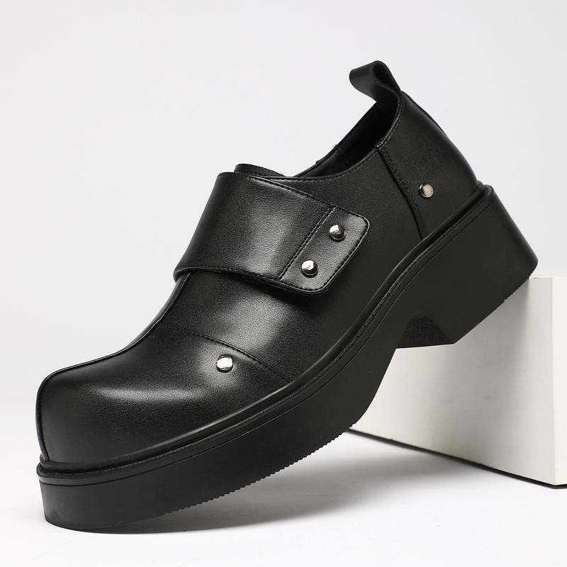2026 Spring New Designer Derby Shoes Men Black Fashion Casual Work Platform Shoes Male Black Low Top Japanese Leather Shoes Man