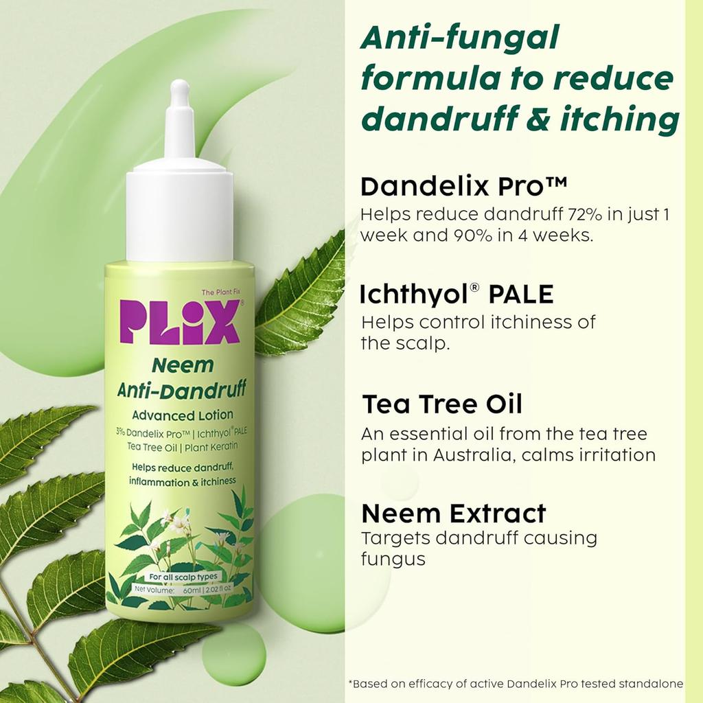 PLIX The Plant Fix Лосьон для кожи головы Ним Продвинутый для контроля перхоти и снятия зуда Без парабенов и сульфатов Унисекс 60 мл