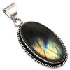 Pendant Shiney Labradorite Gemstone Handmade Silver Jewelry 1.75"