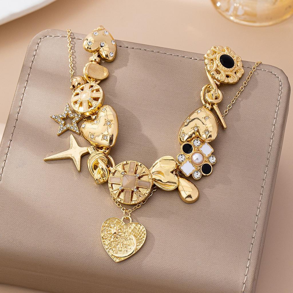 Gold Layered Choker Necklace with Heart Star Moon Pendant Vintage Statement Jewelry for Women