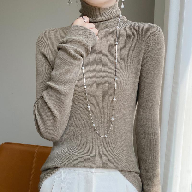 Осенне-зимний женский свитер со сложенным воротником, женский однотонный свитер с утолщенным низом, большой размер, эластичный внутренний женский трикотаж