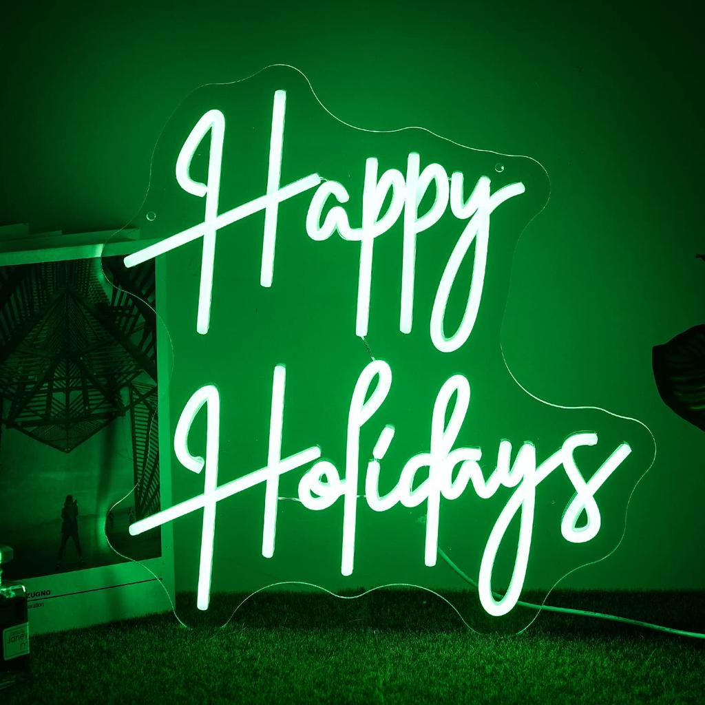 Happy Holiday Neon Sign Dimmable Led Light Powered USB for University Dormitory, Room Decoration, Office, Holiday Party