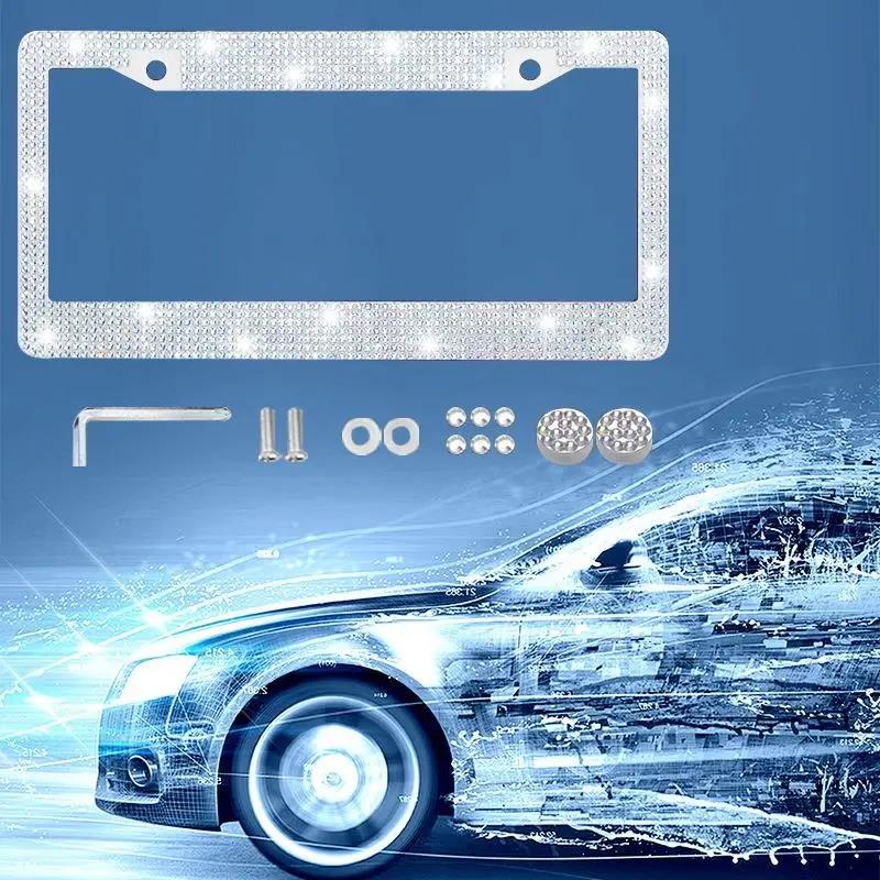 1/2PCS NEW Bling Crystal Car License Plate Frame Women Rhinestone License Plate Frame Cover Holder Car Accessories With Screw