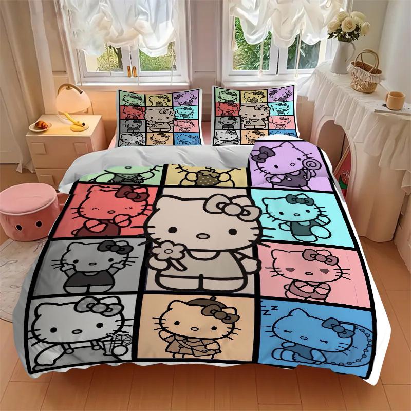 3 шт. Разноцветный Комплект Постельного Белья Hello Kitty 1 Мягкий Пододеяльник + 2 Наволочки, Машинная Стирка, Подходит для Всех Сезонов, Идеальный Подарок W062