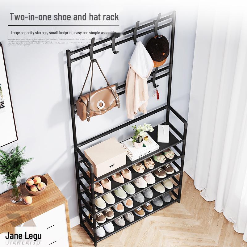 Multi-layer Dustproof Shoe & Hat Rack with Integrated Coat Rack for Indoor Use